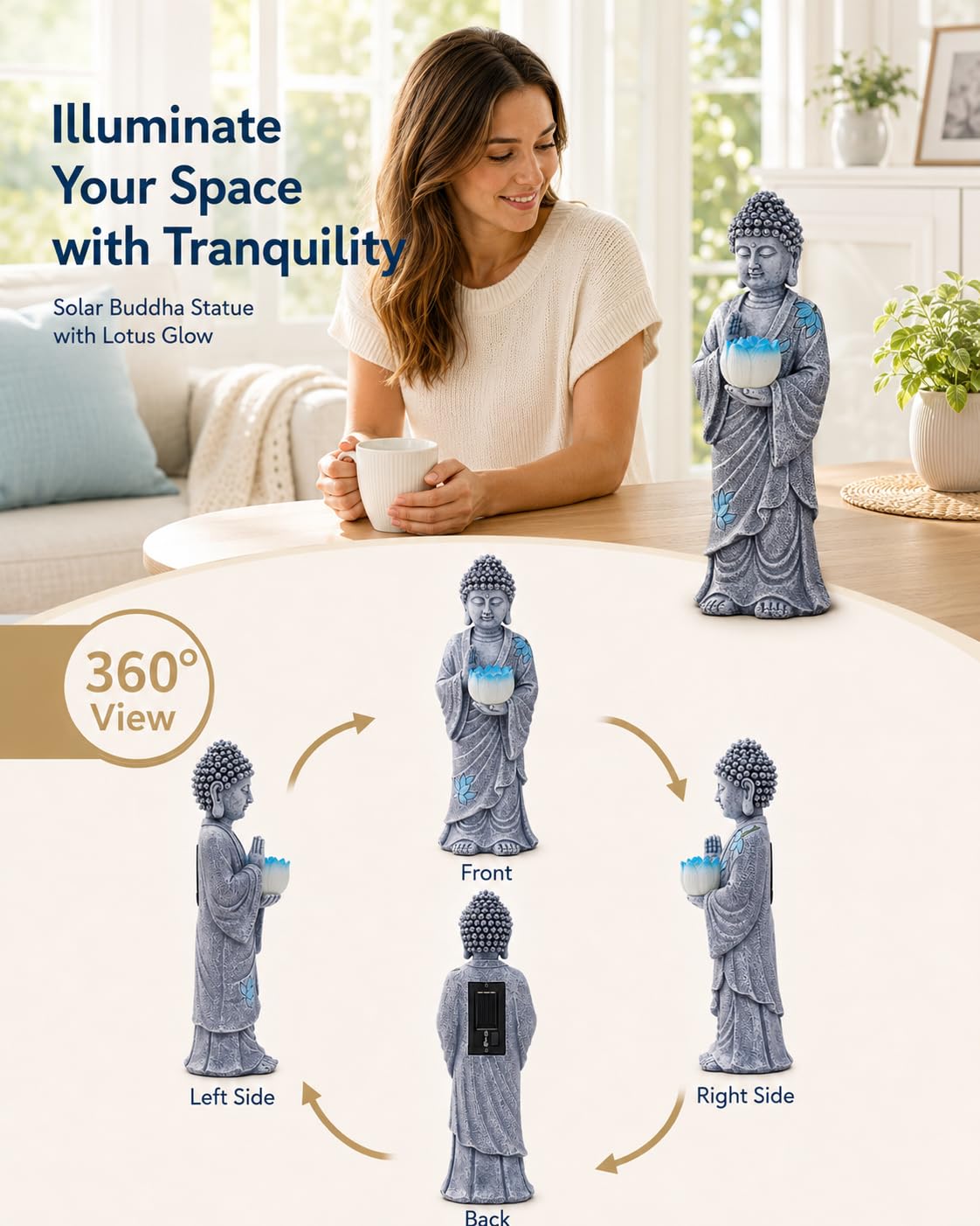 Solar Buddha Garden Decor (28CM Grey)