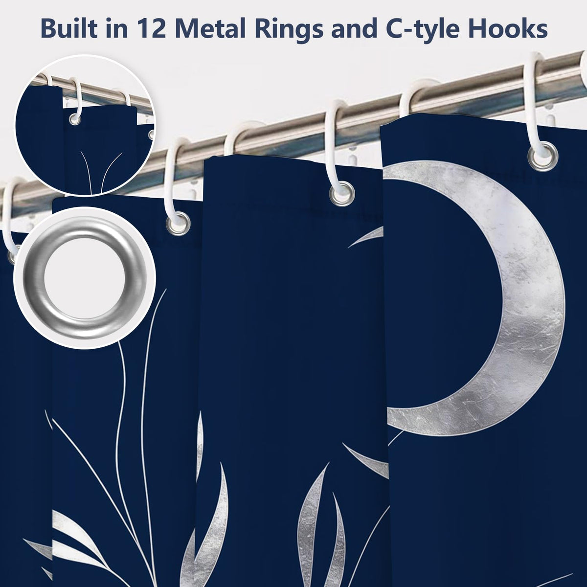 71″ x 74″ Modern Abstract Shower Curtain with Hooks (Boho Moon)