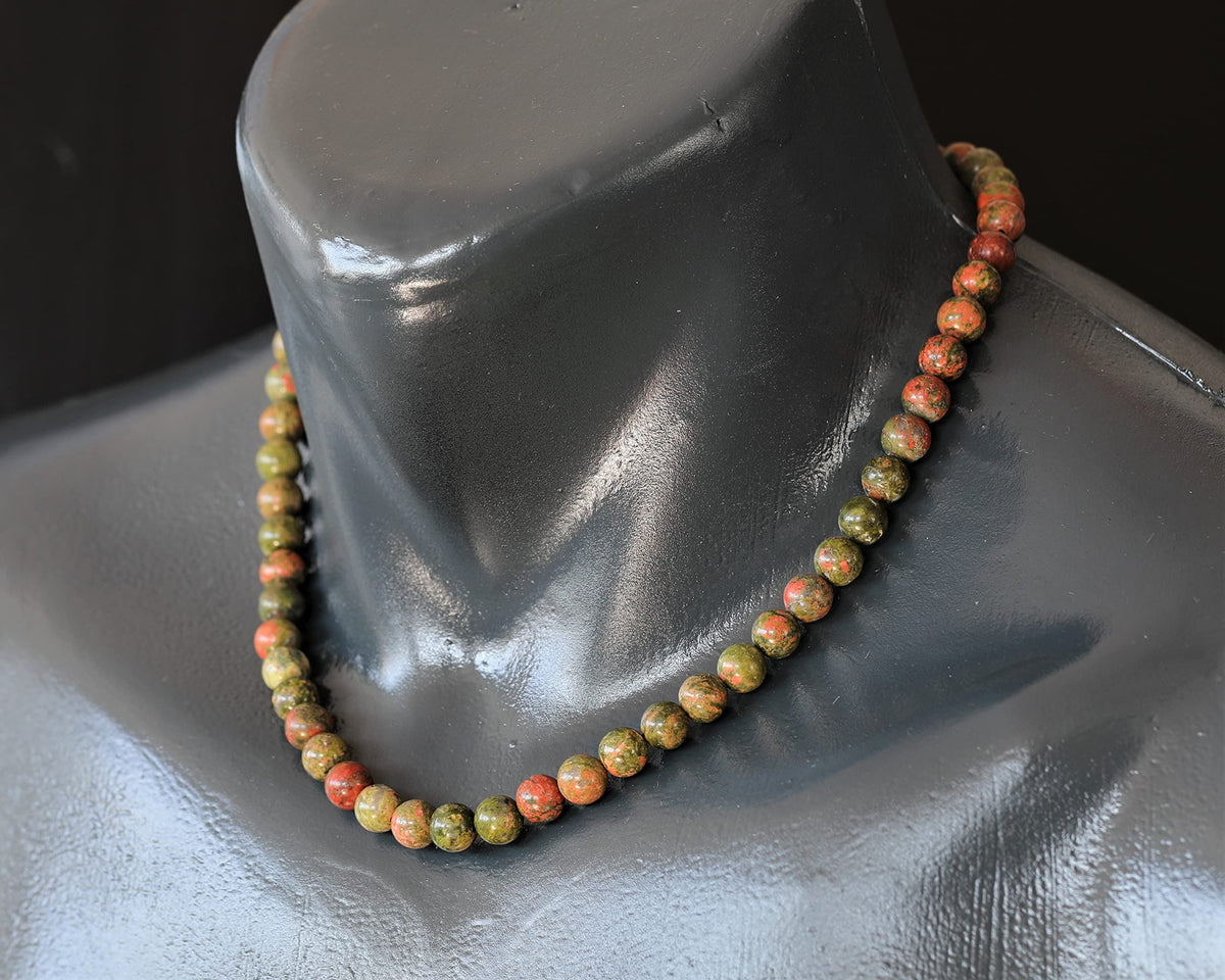 Natural Unakite Beaded Choker Necklace (Unakite / 14 Inches)