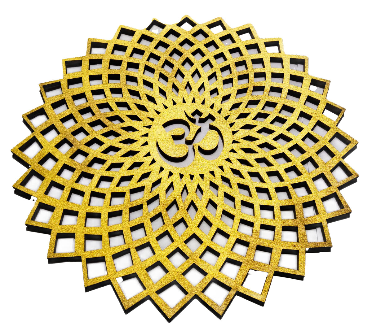 Golden Om Round Decorative Wall Art Mdf Wooden Om Chakra For Temple (GEOMETRY OM-Gold / 12"L x 12"W)