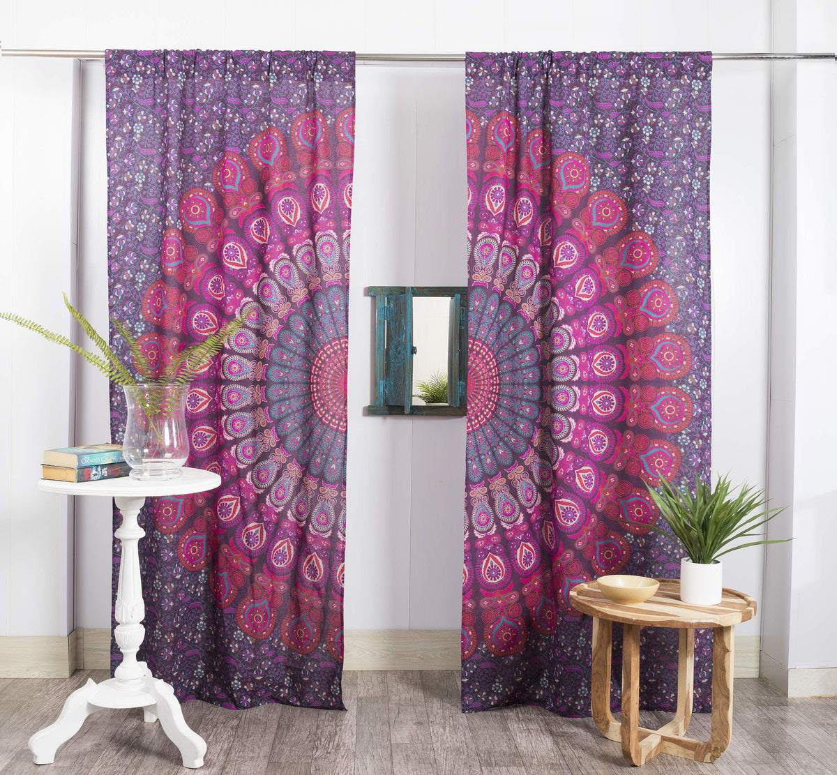 Indian Hippie Bohemian Beautiful Peacock Mandala Window Curtain Panels Purple (Purple / 38"W x 83"L (Pack of 2))