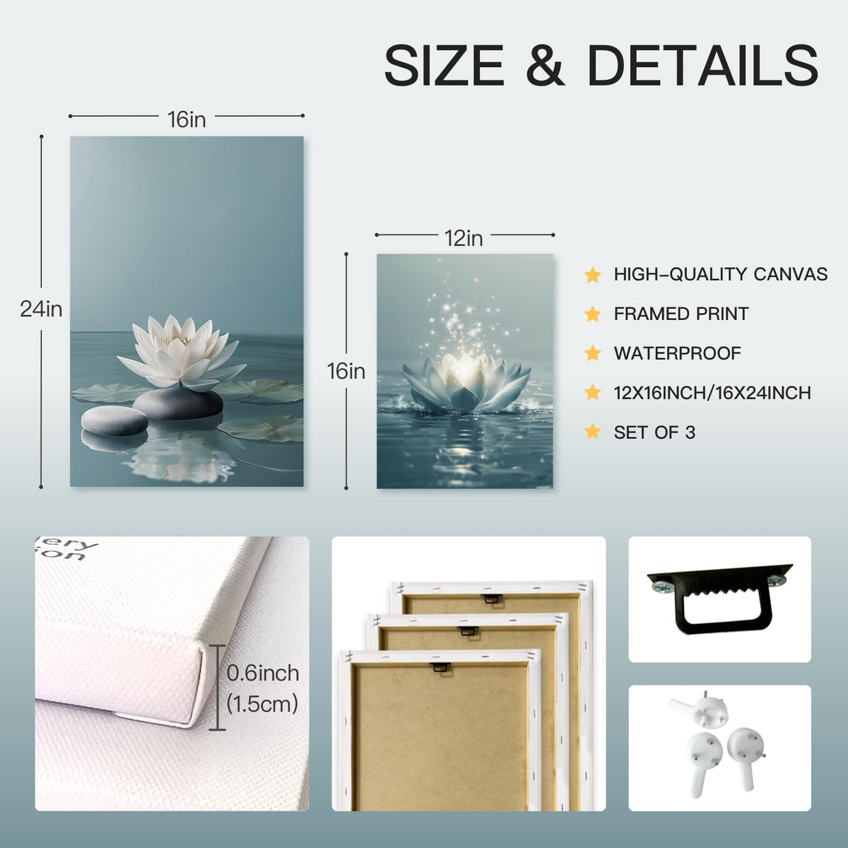 Wrapped Canvas Lotus Flower Zen Stones Wall Art Set of 3 (Zen / 24"L x 16"W)