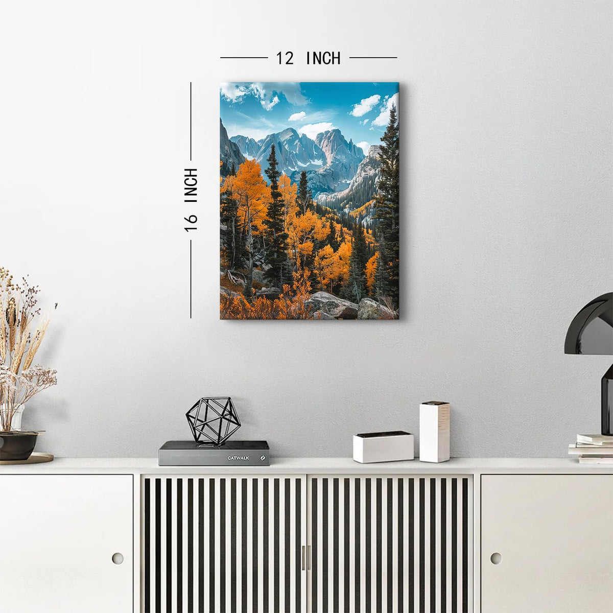 Snowy Mountain Wall Art for Living Room Autumn Forest Wall Art Orange Trees Pictures Wall Decor National Park Posters Green Mountains Painting Woodland Artwork for Office Home Decorations 12x16" (16"L x 12"W / Fall Landscape02)