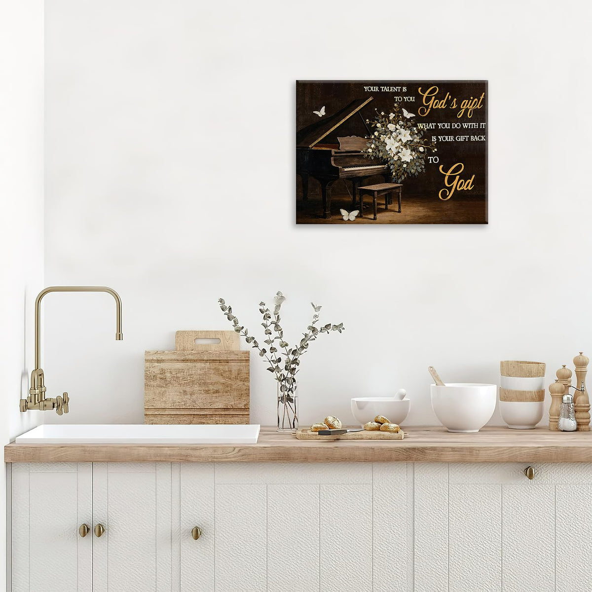 Piano Canvas Wall Art Inspirational Music Painting Framed ArtWork 16"x24" (Piano / 24"L x 16"W)