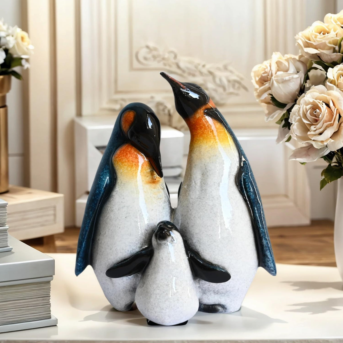 Cute Penguin Family Figurines Penguin Desk Decor Home Decor Living Room (Sapphire Penguin Family)