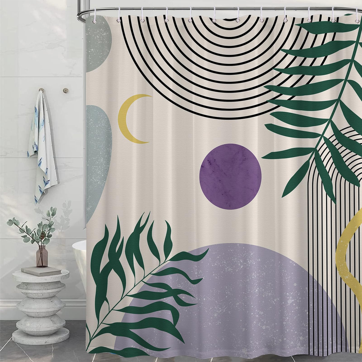 Purple Shower Curtain Mid Century Modern Light Purple Geometric Shower Curtains for Boho Bathroom Decor Sets (Purple Boho / 48"W x 72"L (Pack of 1))