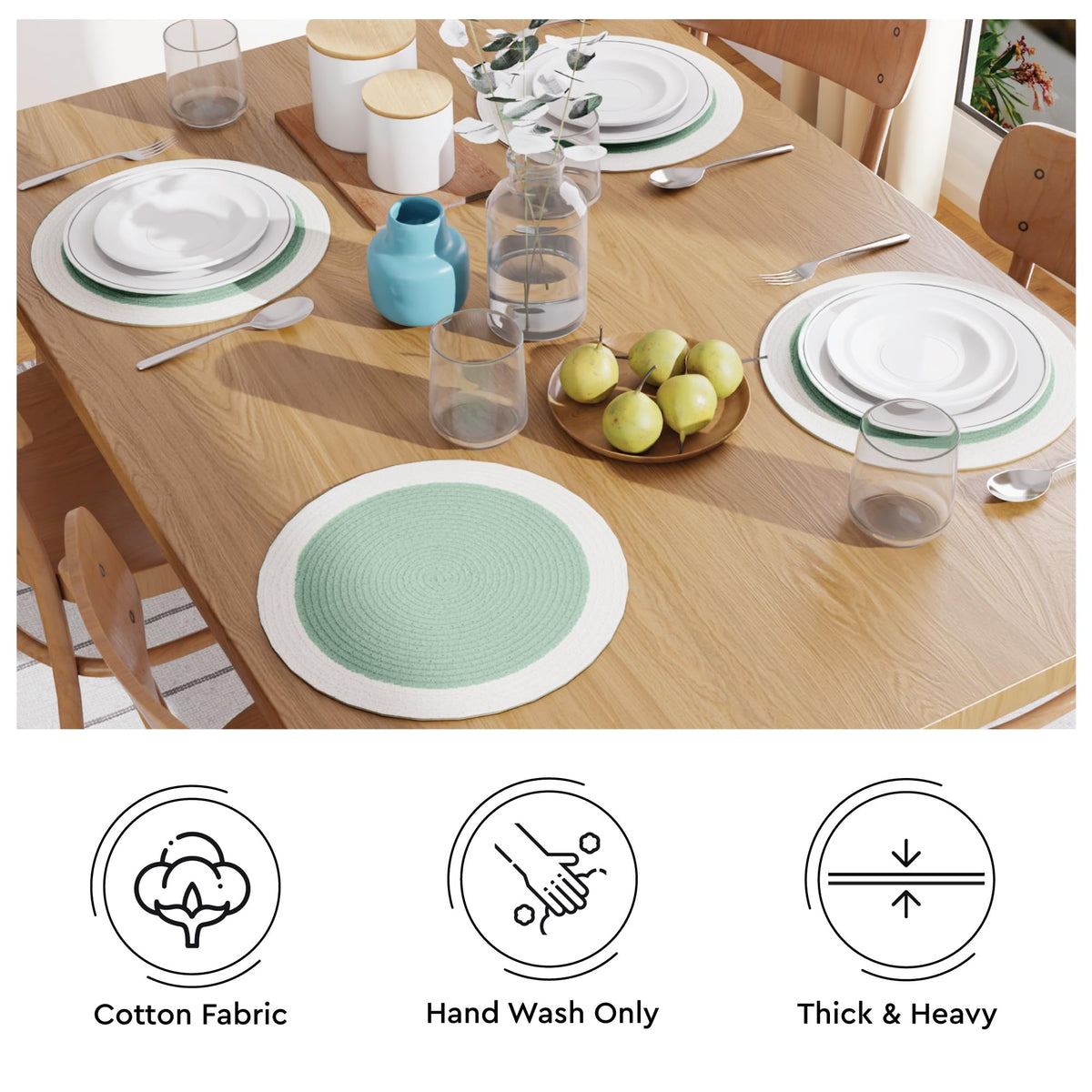 Placemats Round Cotton Dining Table Mats 13" (Sage & Off White / 13" (Set of 6))