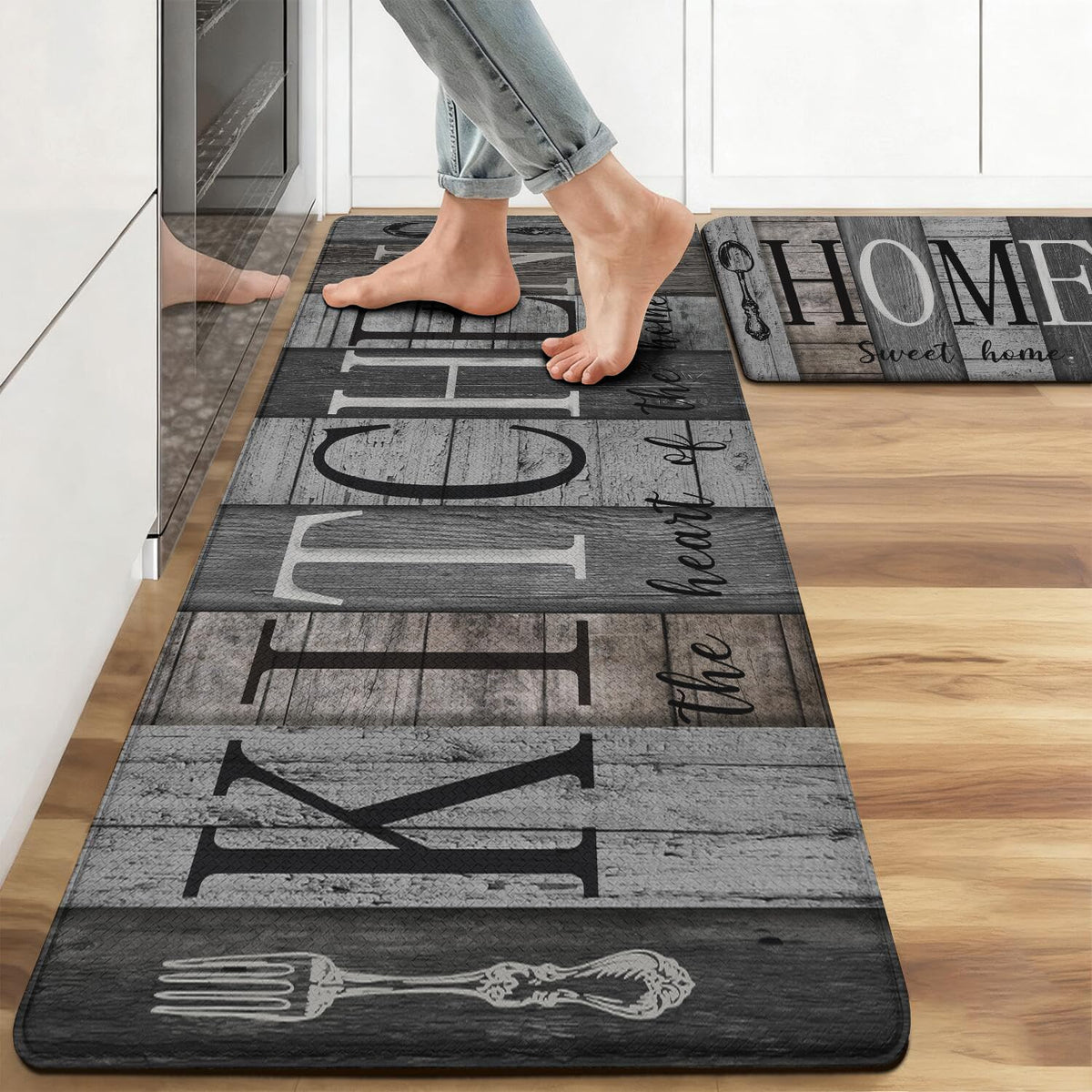 Anti Fatigue Farmhouse Kitchen Rugs Set of 2 (Sweet Home-gray)