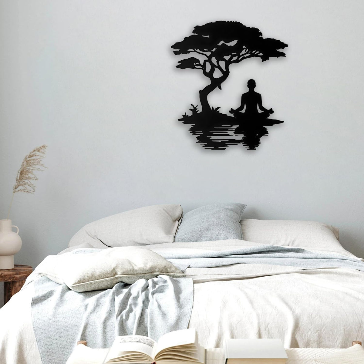 Serene Tree Figure Metal Wall Decor (Black)
