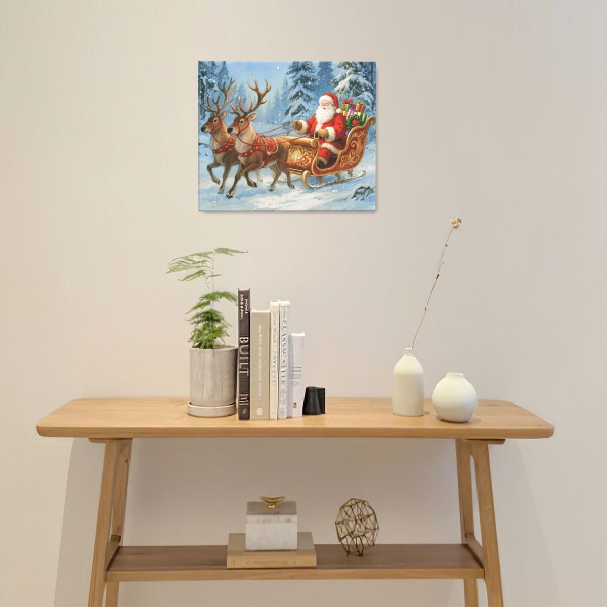 Santa Claus Christmas Wall Art Winter Santa Claus Reindeer Canvas Wall Decor Winter Christmas Pictures Painting Artwork Decoration Framed Gifts for Women Girl Bedroom Living Room Dining Office 20"x24" (Santa Claus / 24L"×20W")