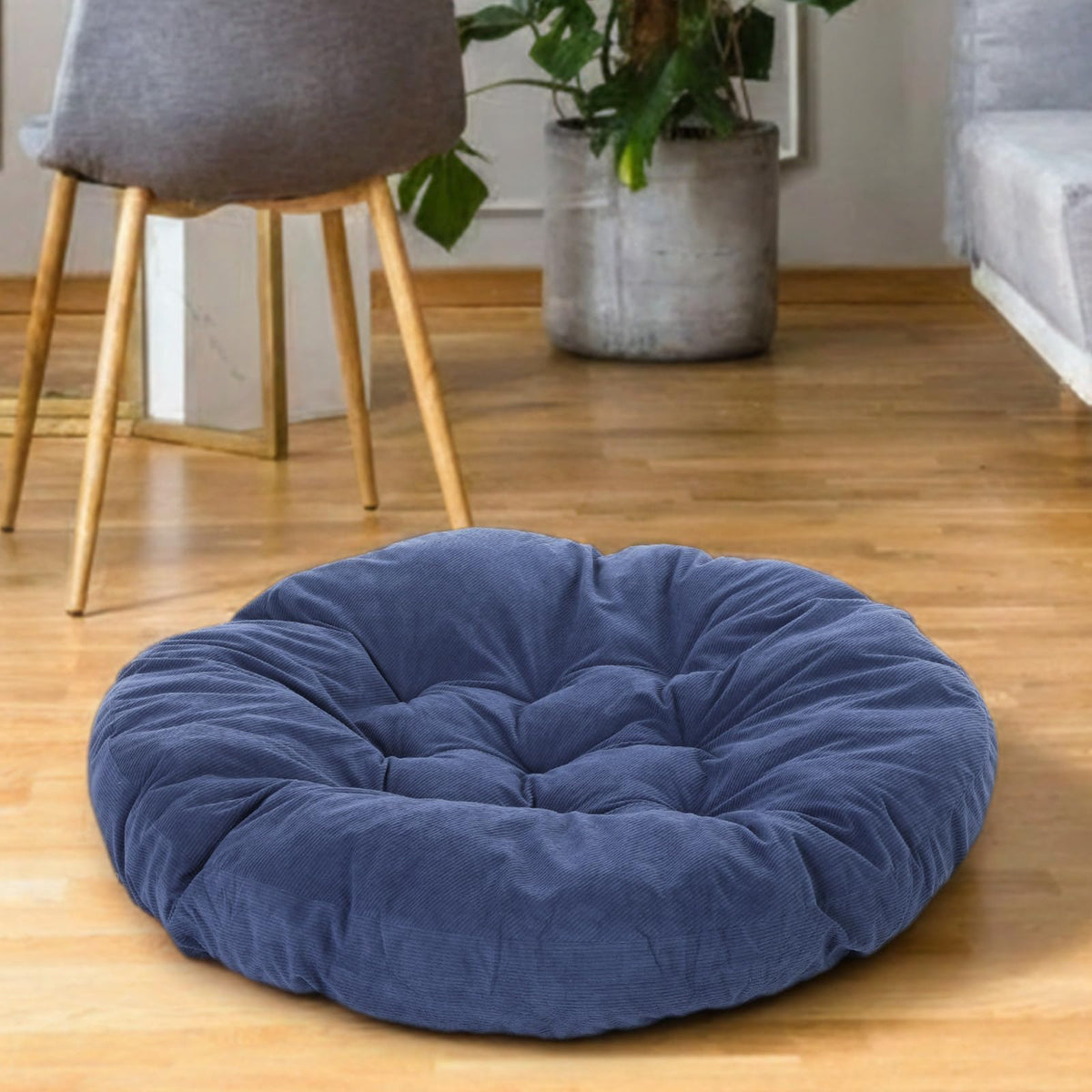 35in Extra Large Round Floor Pillow for Adults (Dark Blue / Classic)
