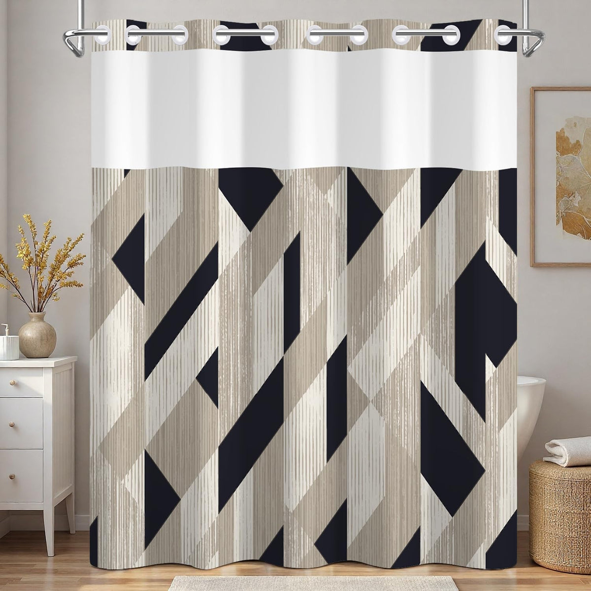 Abstract Geometric Art Shower Curtain with Snap in Liner Set (Abstract Art-6)