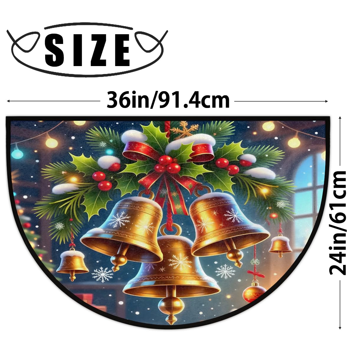 Half Round Doormat Washable Kitchen Semi Circle Rug Bell Holly Christmas (G 05)