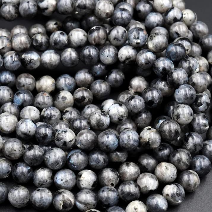 108 Pcs Larvikite Beads for Jewelry Making 8 MM Black Larvikite Gemstones Loose Beads for Bracelet Making (Larvikite Beads / 8MM, 108pcs)