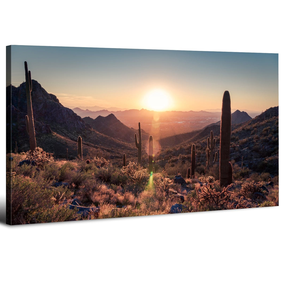 Mountain Wall Art Sunset Cactus Wall Decor Arizona Sonoran Desert Canvas Pictures Saguaro Landscape Photography Prints Western Nature Artwork Living Room Bedroom Office Home Decoration 30 x 60 (60"L x 30"W / Sonoran01)