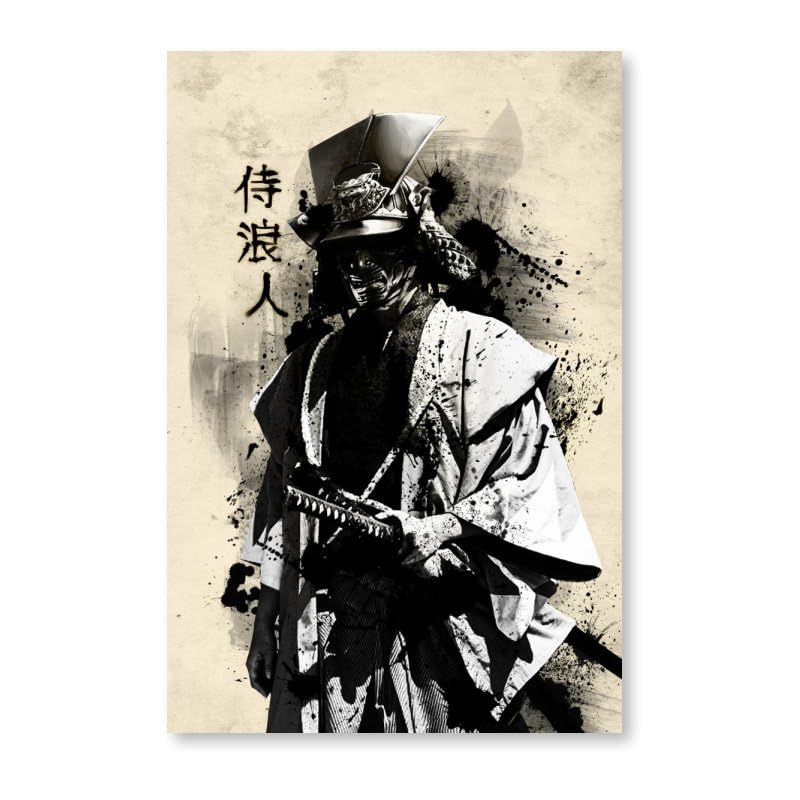Samurai Ronin Canvas Wall Art Canvas Painting for Home Office Modern Japanese Culture Artwork Poster Framed Wall Decor For Bedroom Living Room 8"X12" (12"L x 8"W / Frame-9)