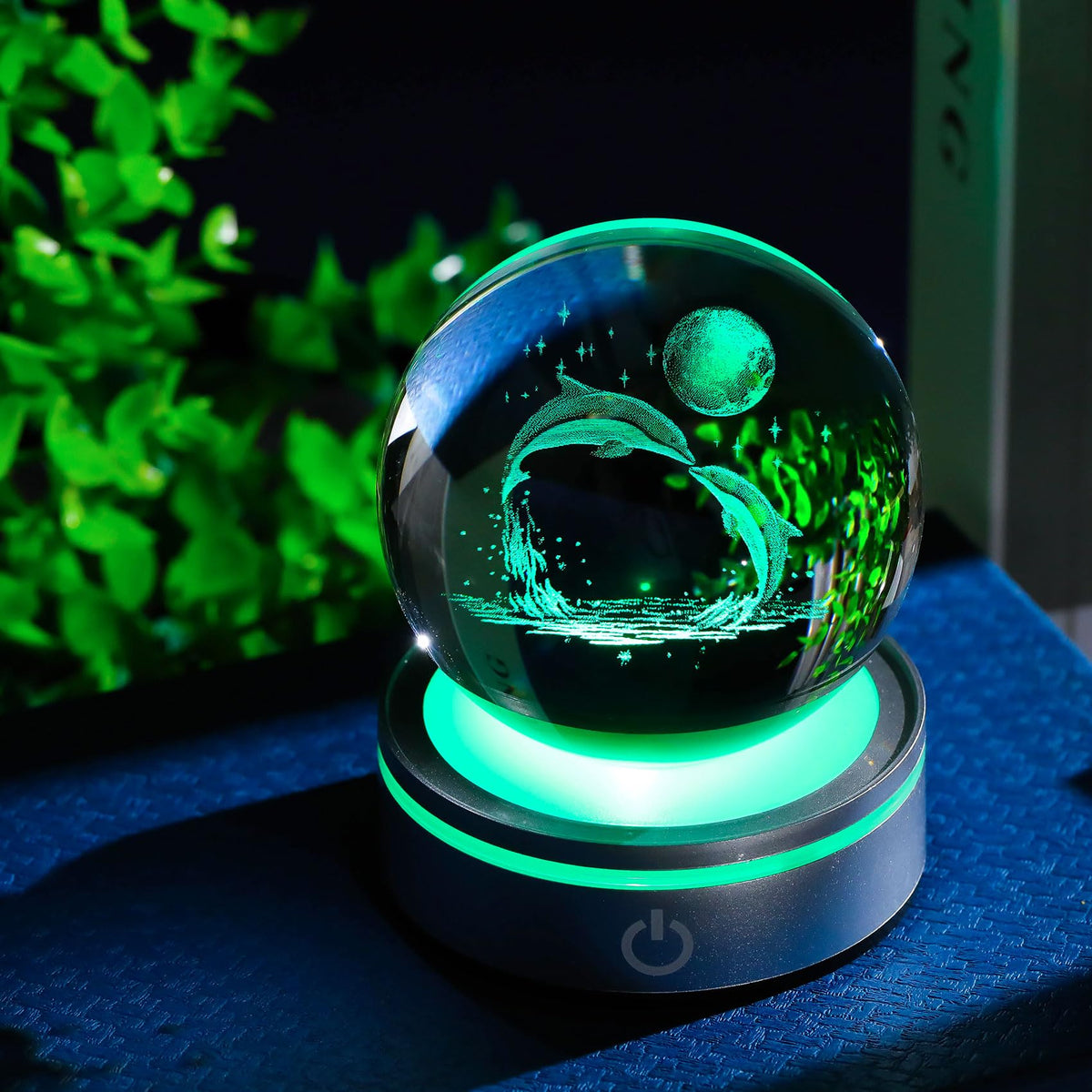 Dolphin Gifts for Women Men Crystal Ball Home Décor (Moon Dolphin)