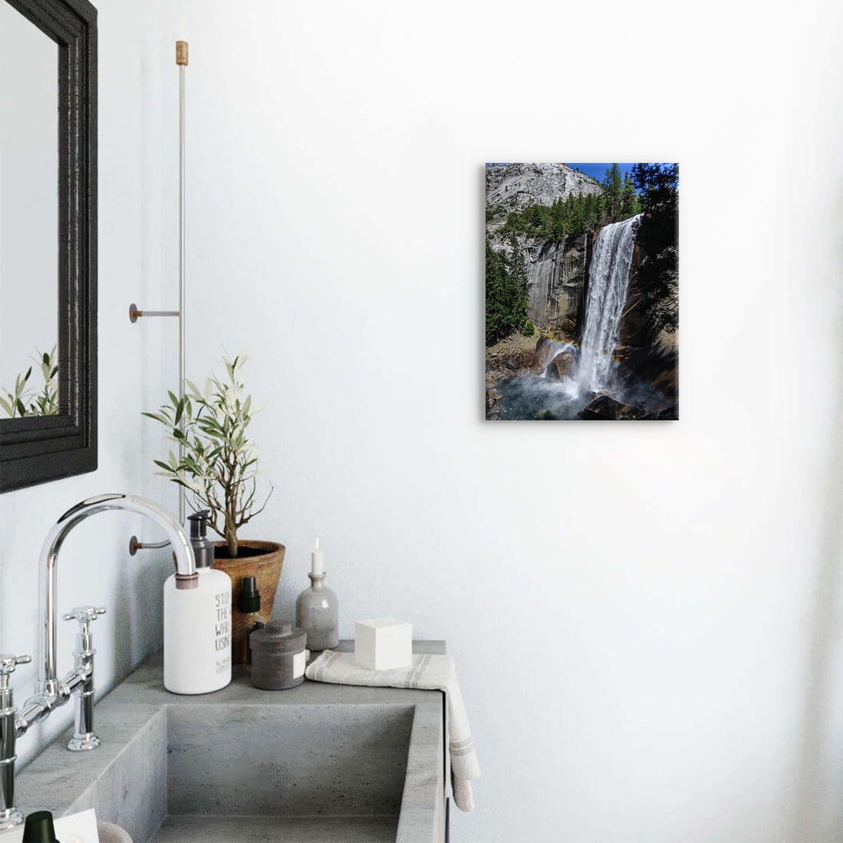 Waterfall Wall Art Nautre Landscape Canvas Pictures Yosemite National Park Posters Mountain Forest Tree Painting Prints Modern Zen Botanical Aesthetic Canvas Artwork for Bedroom Home Decorations 12x16" (16"L x 12"W / Rainbow)