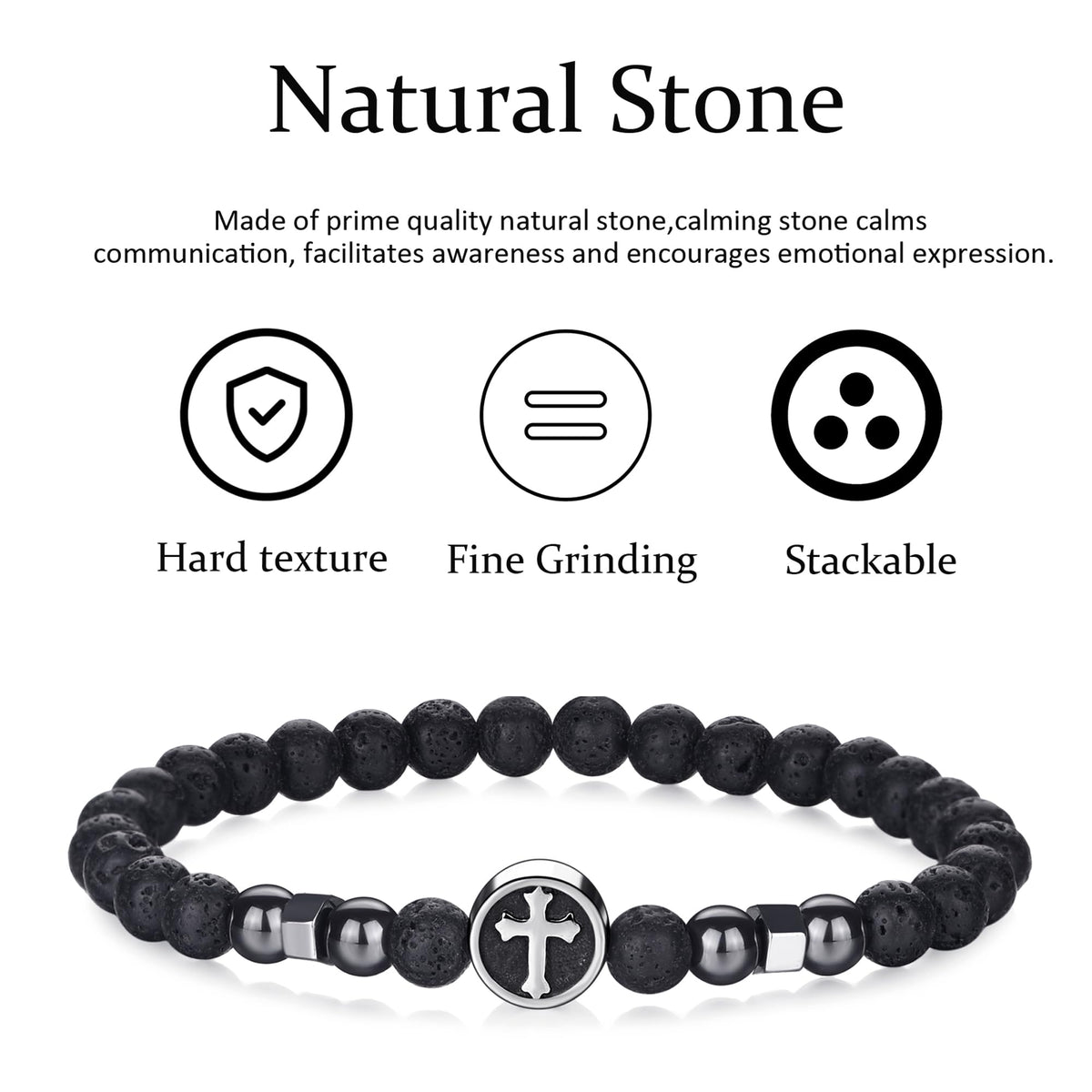 Cross Bracelet For Men 8MM Mens Beaded Bracelet Set Stretch Cross Beads For Bracelets Gifts (3,gray,black)