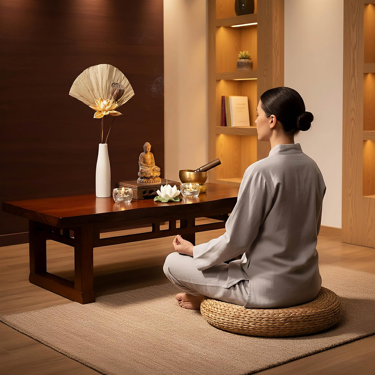 Buddha Statue Indoor with Gift Box and 108 Bead Mala (Meditating Buddha on Lotus)