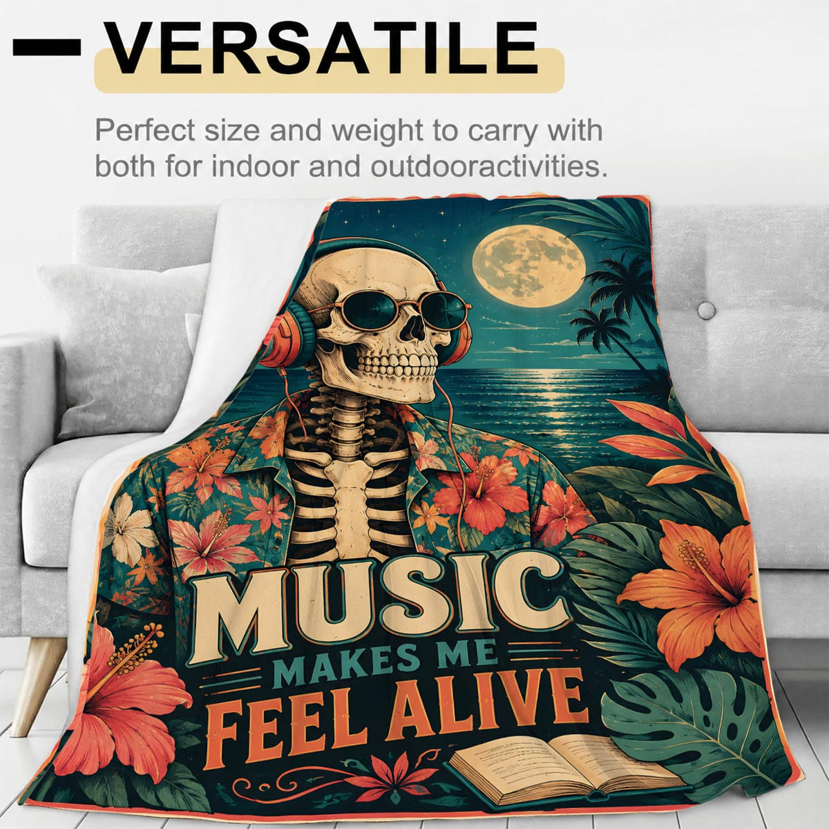Music Skeleton Flannel Blanket (Music Skeleton / 50x60 inch)