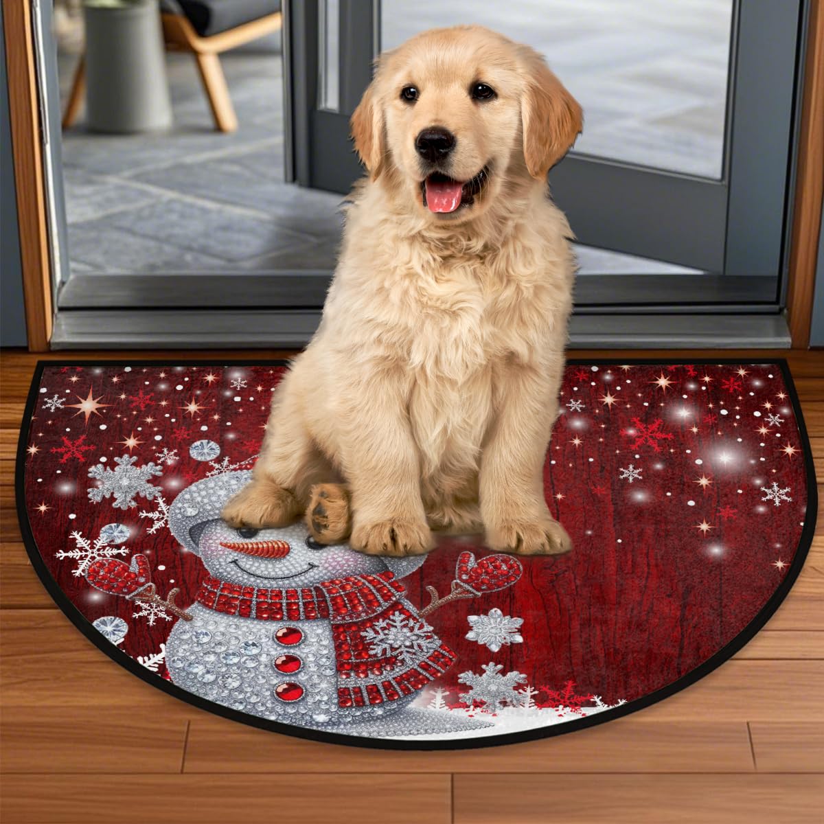 Snowman Half Round Door Mat Semi Circle Rug Half Moon Doormat (B:c-25)