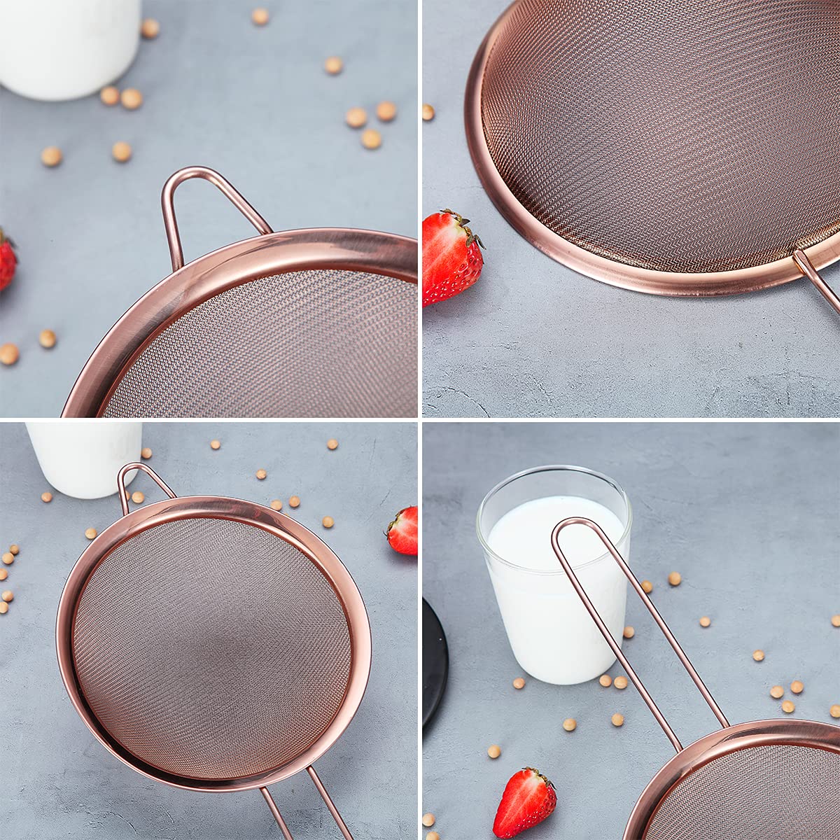 Copper Fine Mesh Strainer 3 Pieces Set (Rose Gold)