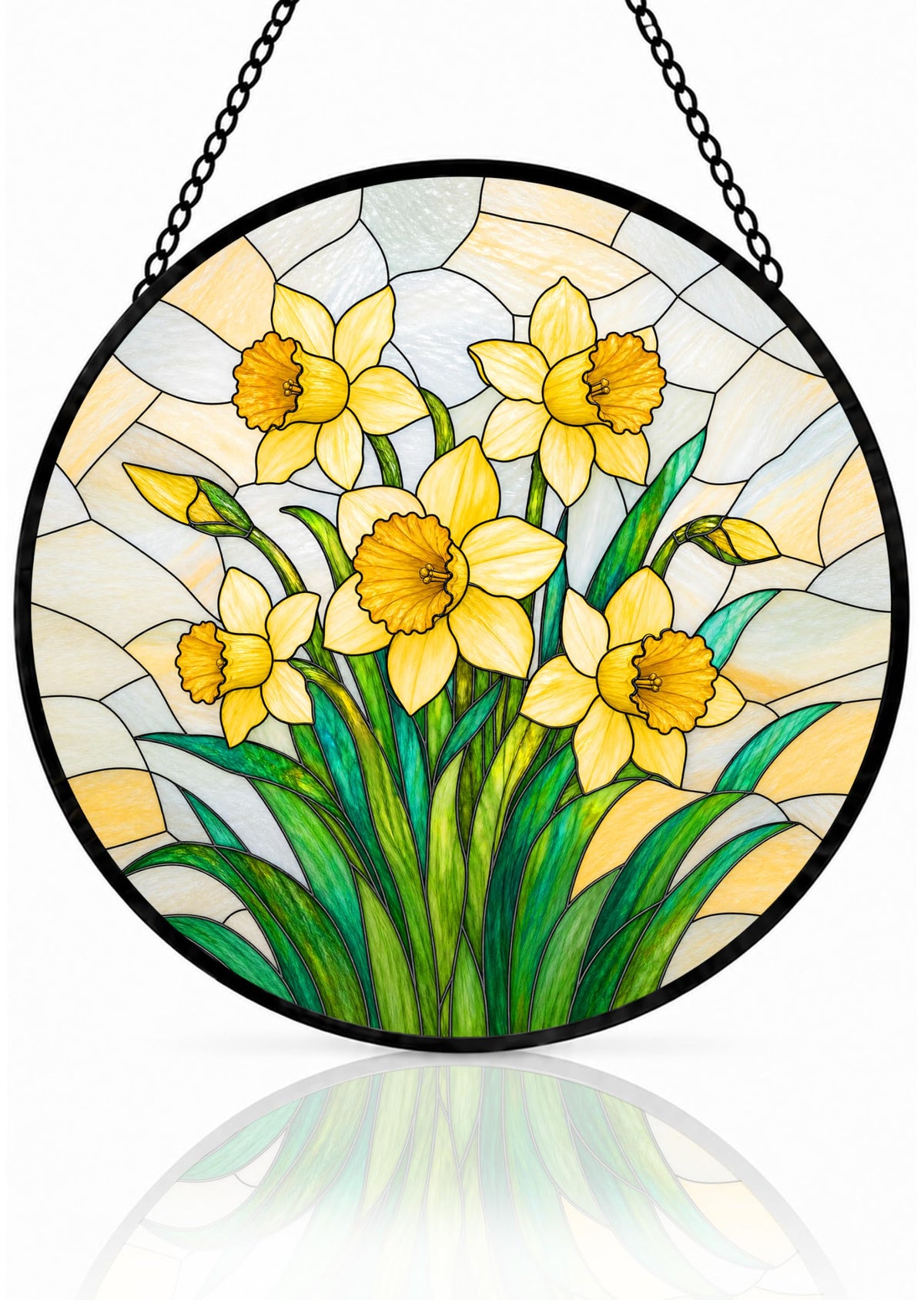 Daffodil Gifts for Women Suncatcher Stained Glass Window Hanging 9.8in (Daffodil / 9.8 x 9.8 IN)