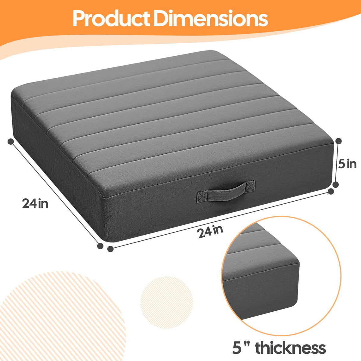 24 Inch Square Floor Pillows for Adults (24 Inch / Dark Grey)