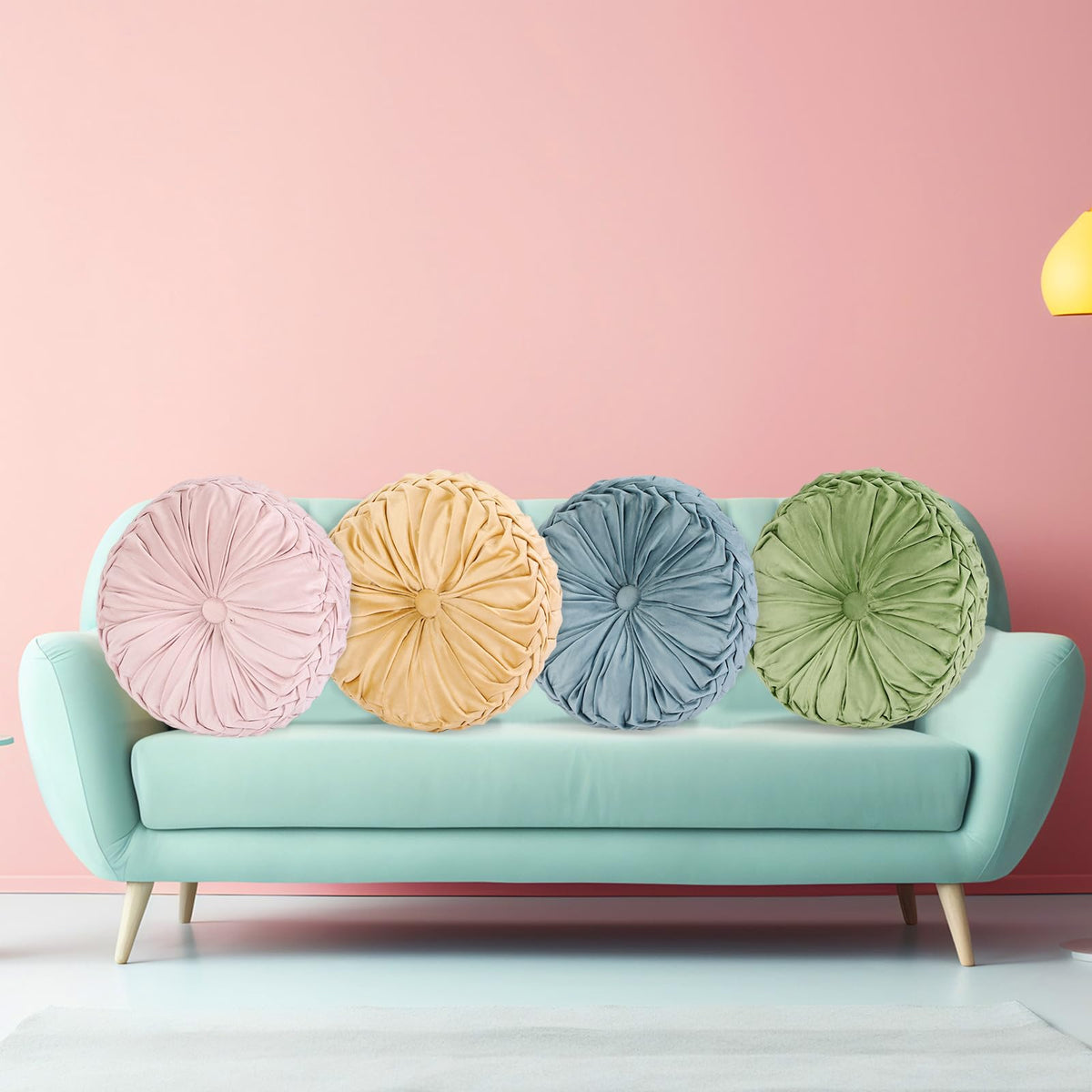 6 Pcs 15" Round Velvet Floor Cushions for Kids (Pastel Color)