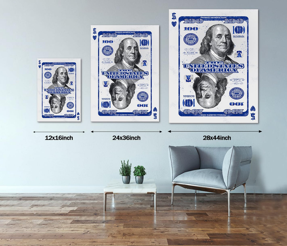 100 Bill Benjamin Franklin Canvas Wall Art Pop Art Money Poster (Style_16 / 16"L x 12"W)