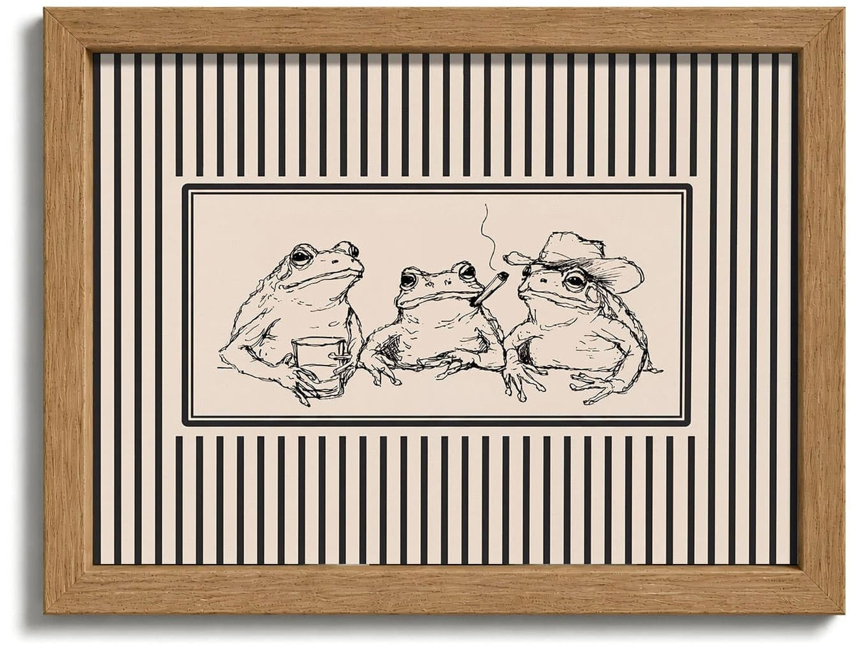 Vintage Western Cowboy Frog Framed Wall Art (Three frogs / 24"L x 16"W)