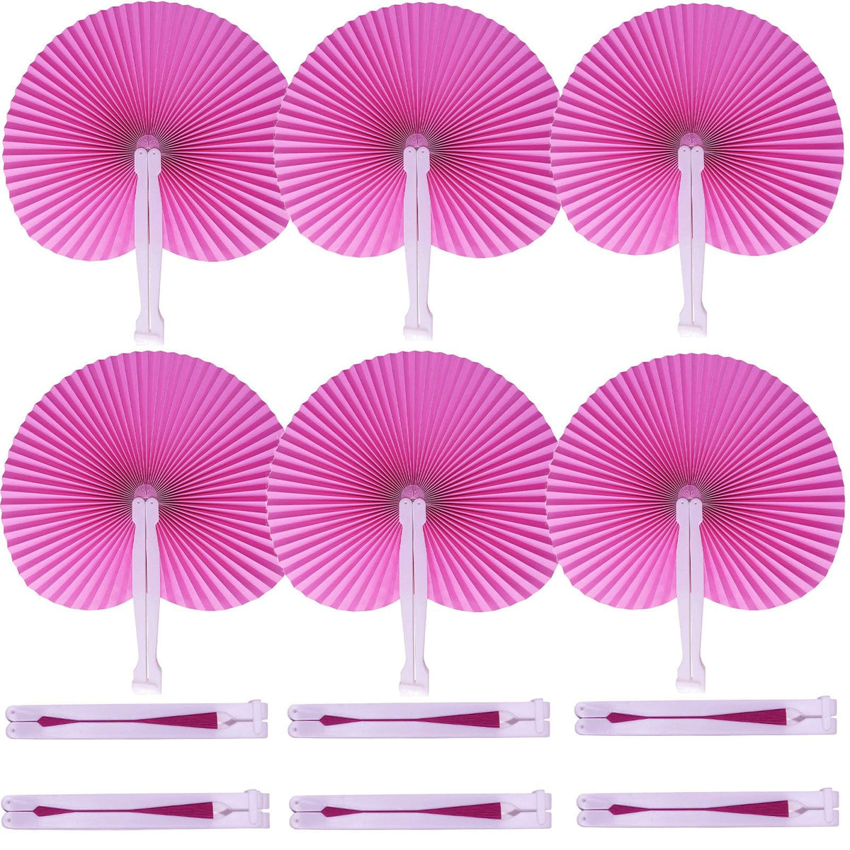 20 Pieces Pink Round Paper Fans (Pink / 20 PCS)