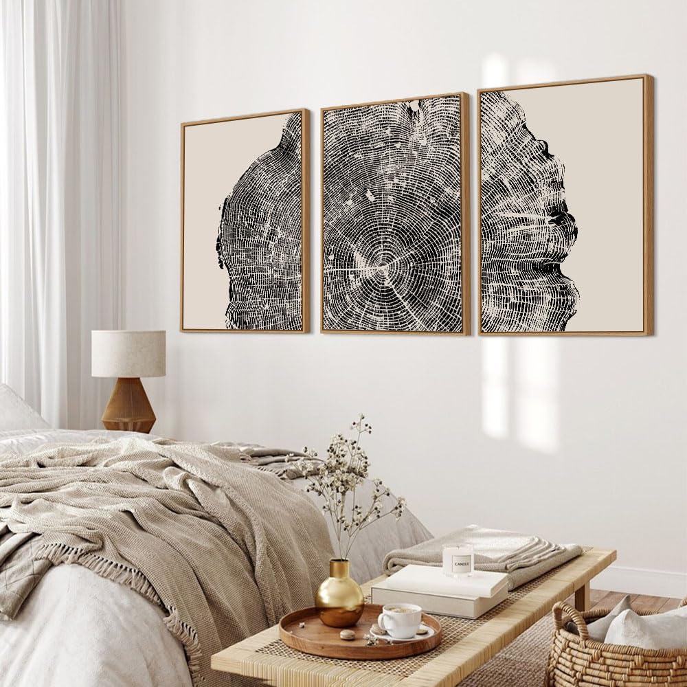 Framed Tree Ring Wall Art Set of 3 (Black Tree Ring / 24"L x 36"W)