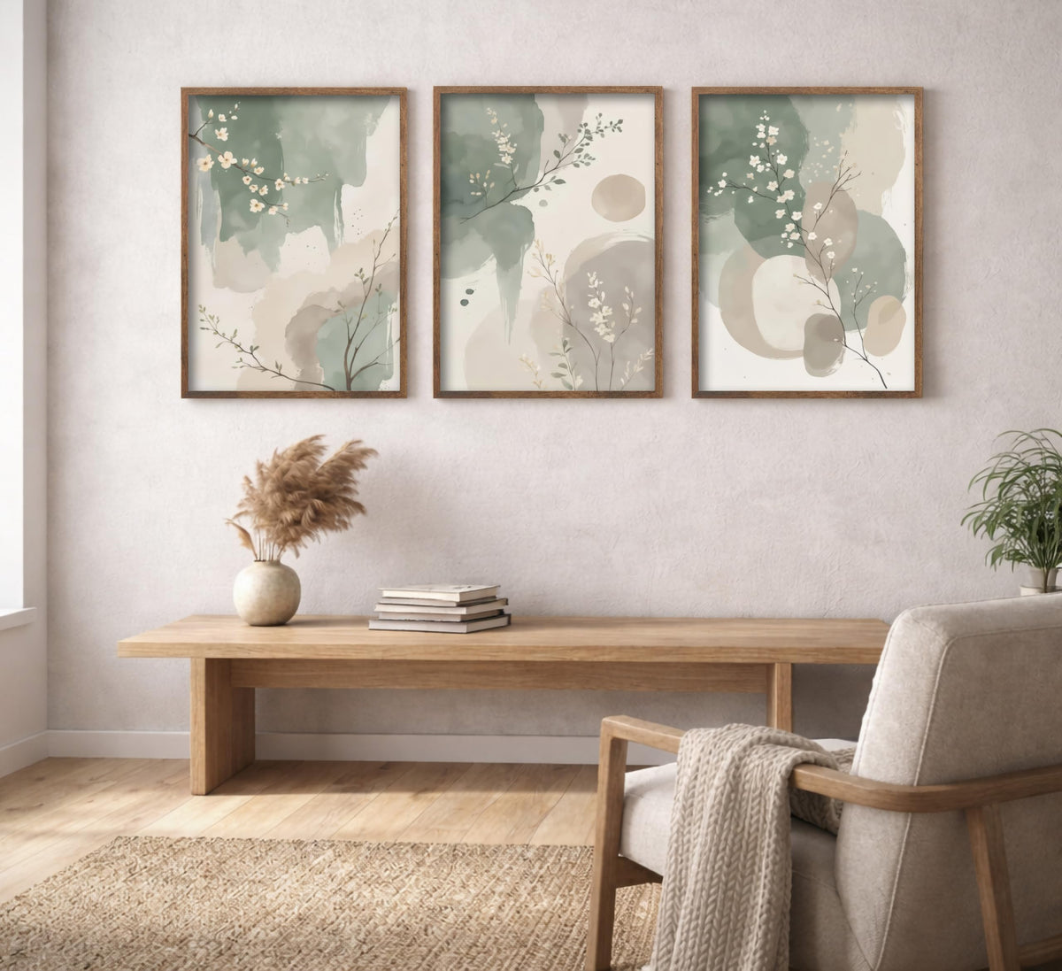 3 Piece Watercolor Botanical Canvas Wall Art Sage Green Beige Prints Painting Picture Wall Decor Modern Zen Floral Poster Print Artwork for Dining Bedroom Living Room Office Home Decoration (poster / 24"L x 16"W)