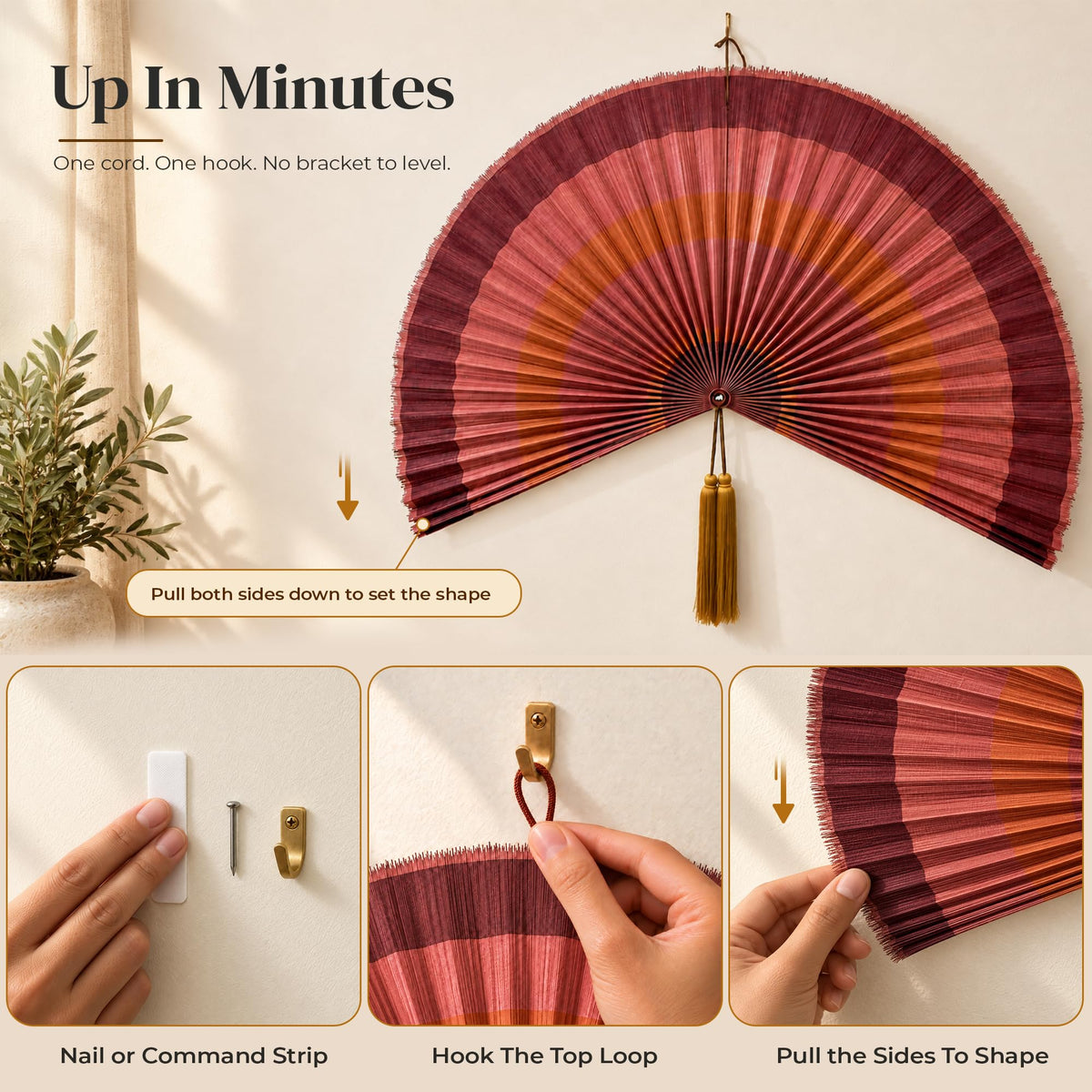 Bamboo Fan Wall Decor (Terracotta / 60inch)