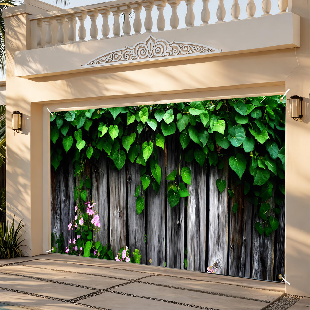 Garden Garage Door Banner 6 x 13 FT (Wooden planks)