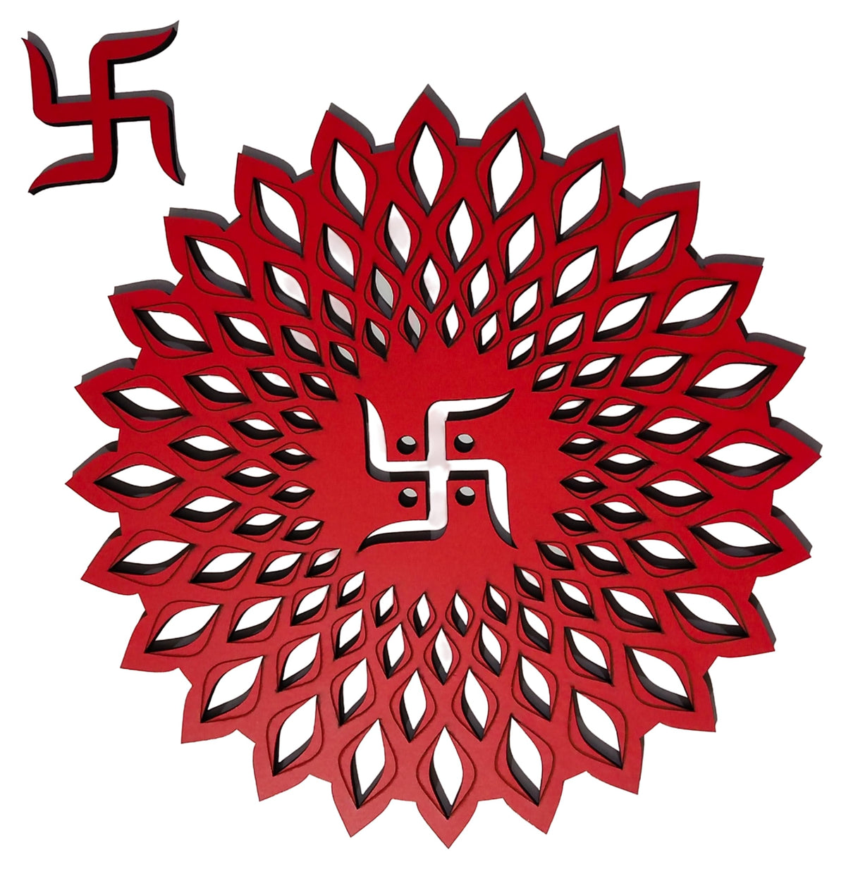 Red Round Decorative Wall Art Mdf Wooden Chakra For Temple (Marking -Red / 18"L x 18"W)