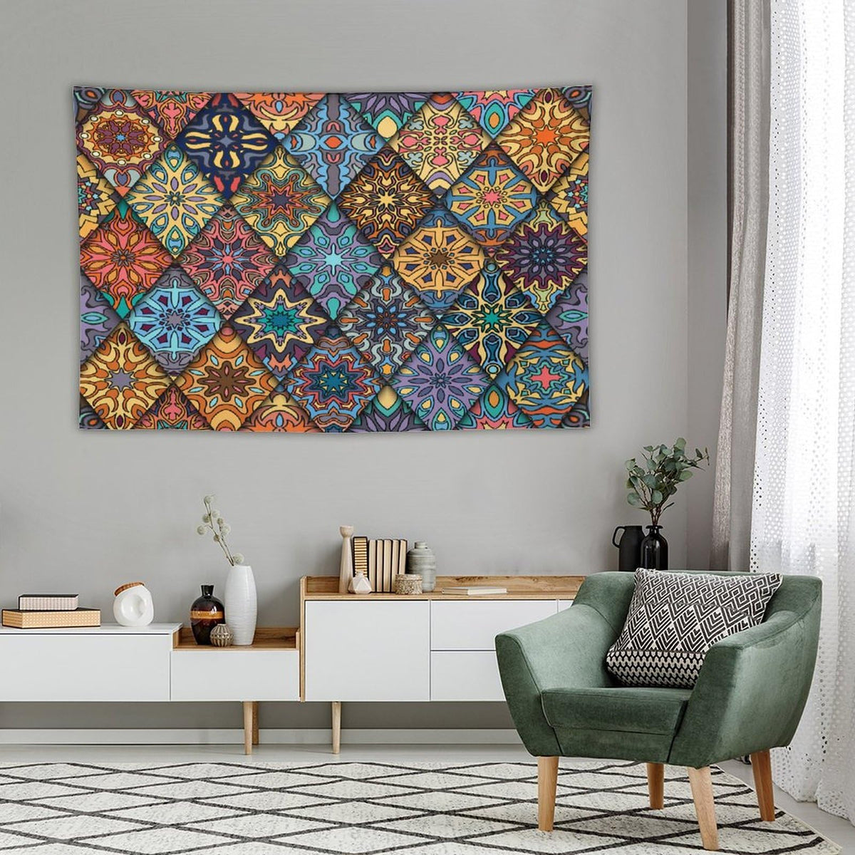 Vintage Bohemian Tapestry Wall Hanging Colorful Mandala Indian Pattern Tapestries Home Decor for Living Room Bedroom Apartment Farmhouse Dorm 60"x90" (60"L x 90"W / Mandala-26)