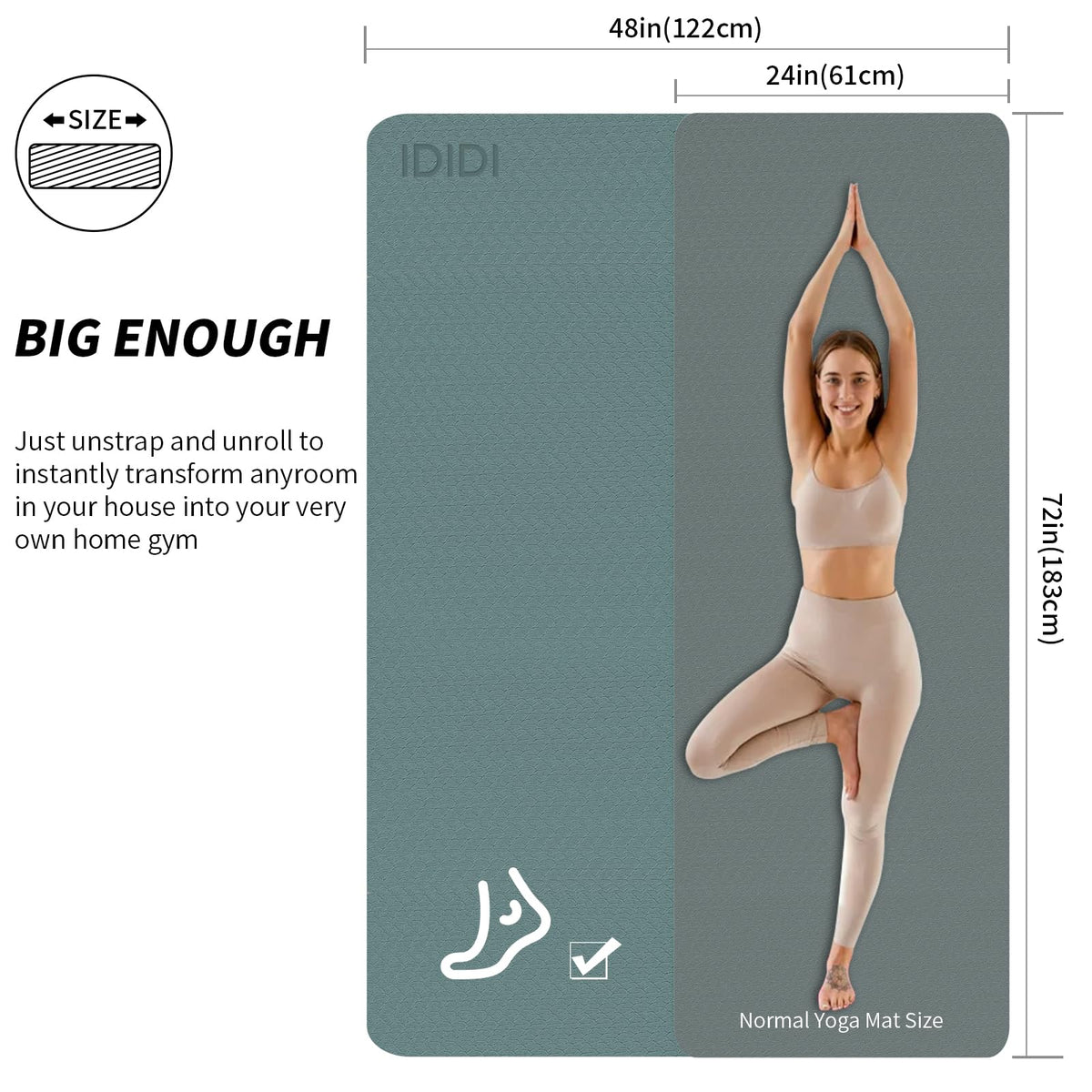 Large Yoga Mat (Deep green+Gray / 6mm)