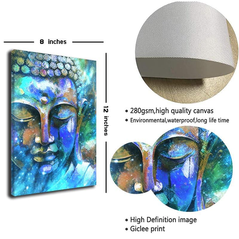 Blue Buddha Meditation Yoga Room Decor Hd Print Canvas Wall Art Spiritual Healing Gifts for Family and Friends Bedroom Room Zen Decor Framed 8"X12" (12"L x 8"W / Frame-8)