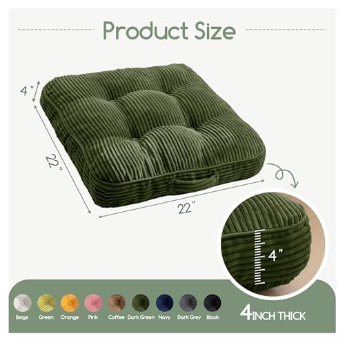 Floor Pillow Cushion for Adults (Dark Green / 4" Thick(Pack of 2))