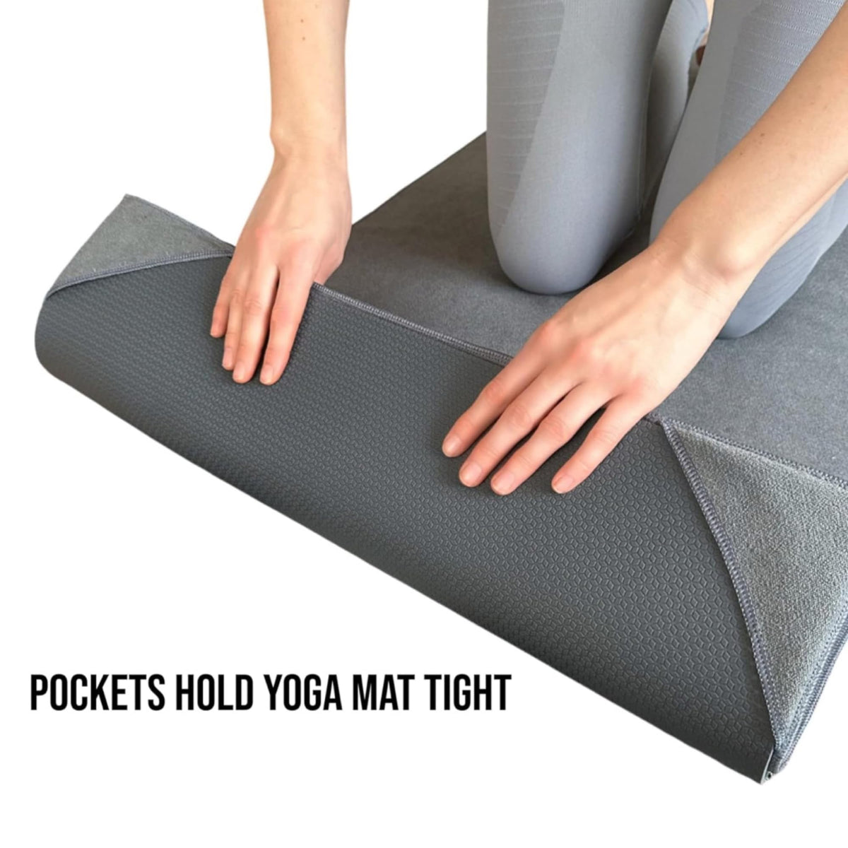 Yoga Towel Non Slip Hot Yoga Mat Towel with Corner Pockets (Aqua Blue)