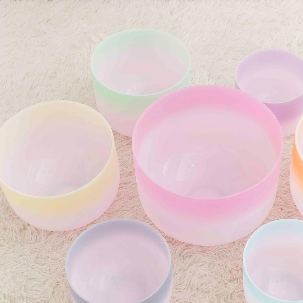 6 12” 7PCS Gradient Crystal Singing Bowls Set 432hz for Meditation (6-12inch 432hz Double Color 7pcs)