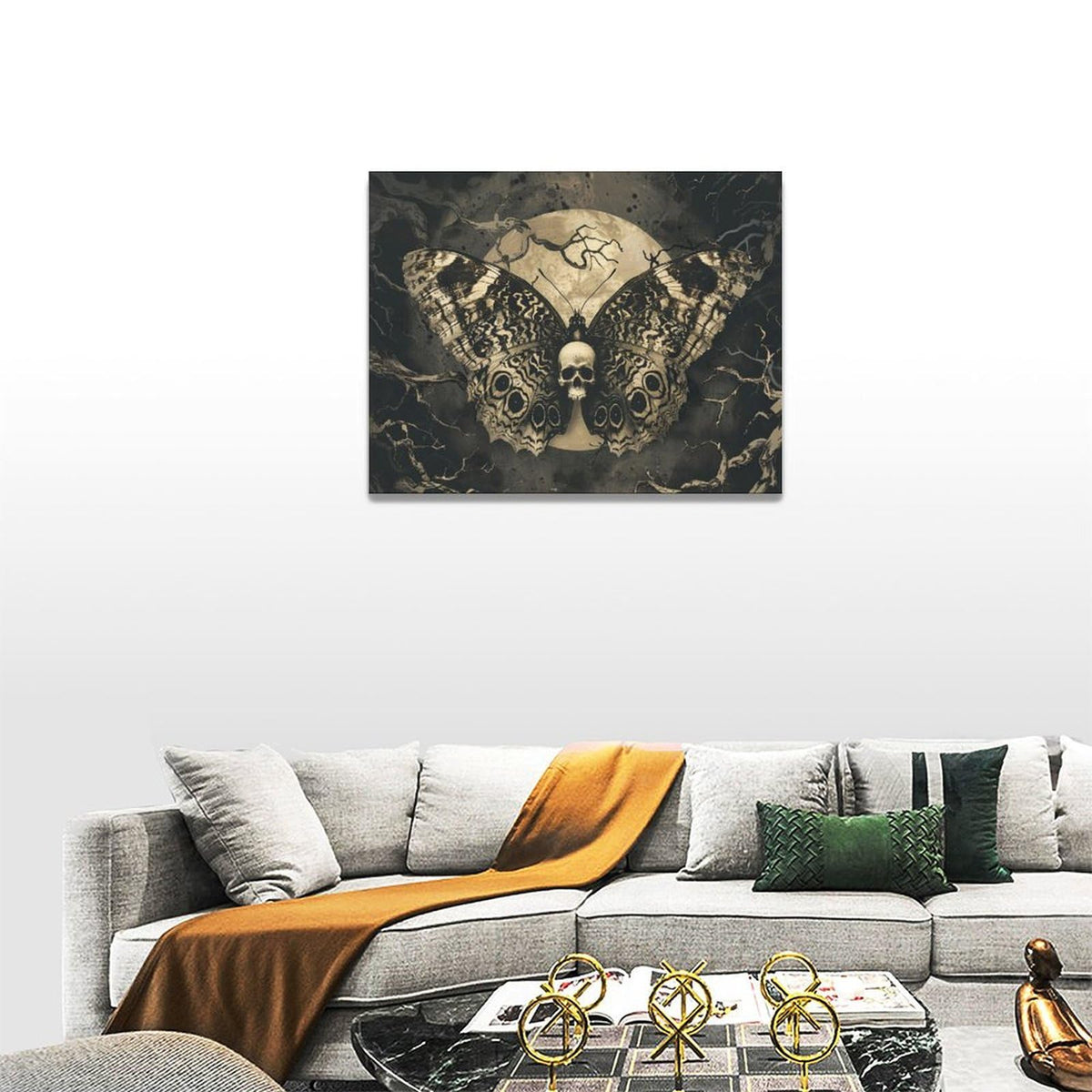 Gothic Skull Wall Art Spooky Skeleton Butterfly Pictures Decor Goth Moon Horror Canvas Painting Home Artwork Decorations for Halloween Bathroom Living Room Bedroom 16x12 inch (16"L x 12"W / Skull Butterfly)