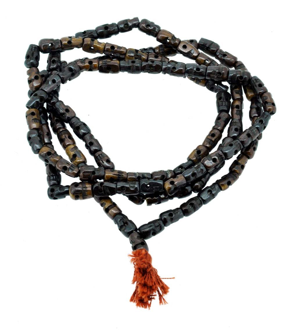 Carved Yak Bone Skull Necklace (Brownish Black Skull)