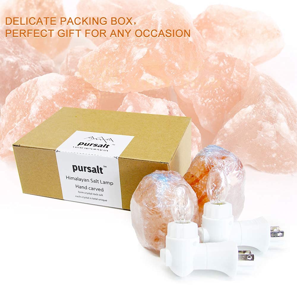 Himalayan Salt Lamp Night Light Plug (Pink / Natural- 2 pack)