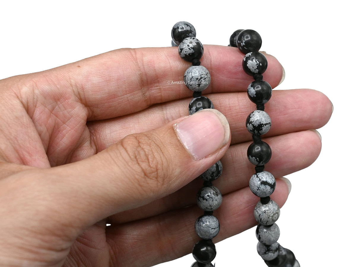 Snowflake Obsidian Mala Beads (Snowflake Obsidian / Knotted)