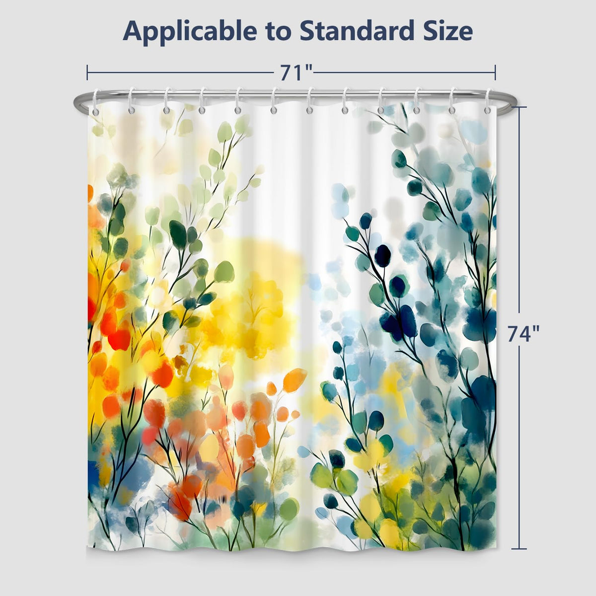71″ x 74″ Watercolor Botanical Shower Curtain with Hooks (Botanical-4)