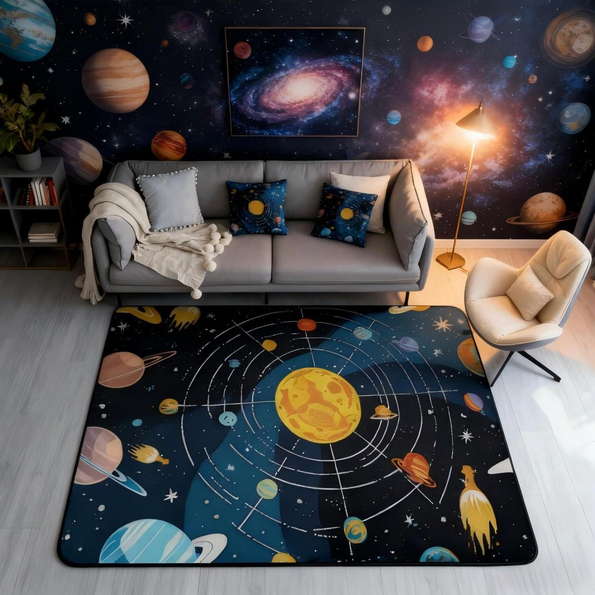 Outer Space 3 x 5 Area Rug Universe Solar System Rugs for Living Room (Orange Black Blue / 3'3" x 4'11" (Rectangular))